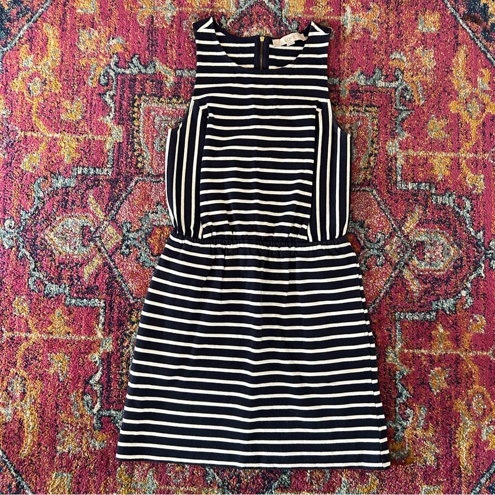Ann Taylor LOFT Navy and White Striped Dress